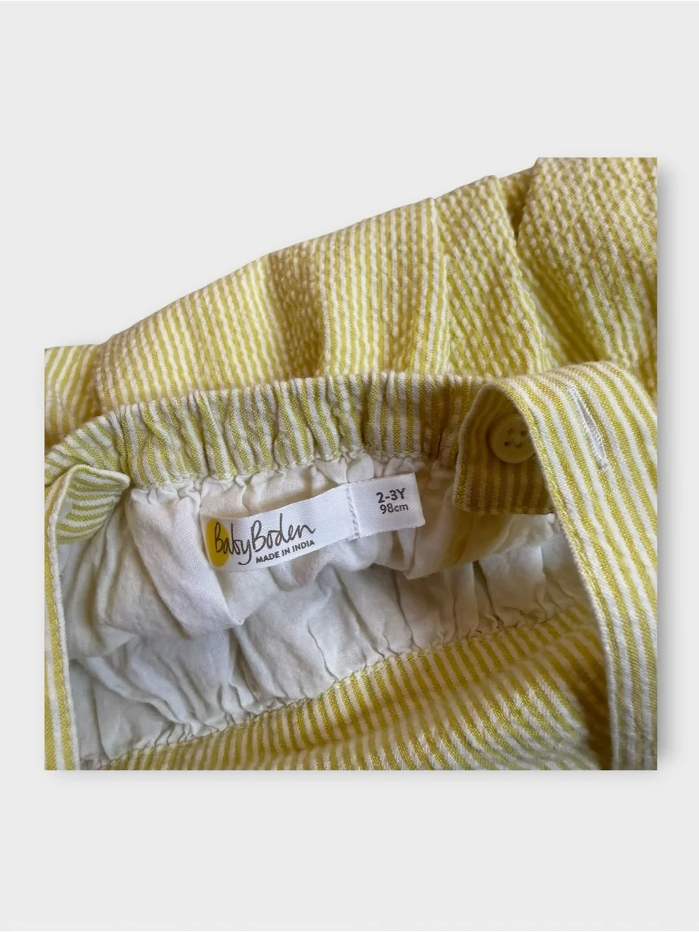 Mini Boden Ice Cream Treats Applique Yellow Seersucker Pinafore Dress